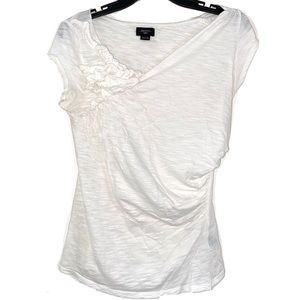 DELETTA Anthropologie White Floral Top Size Small